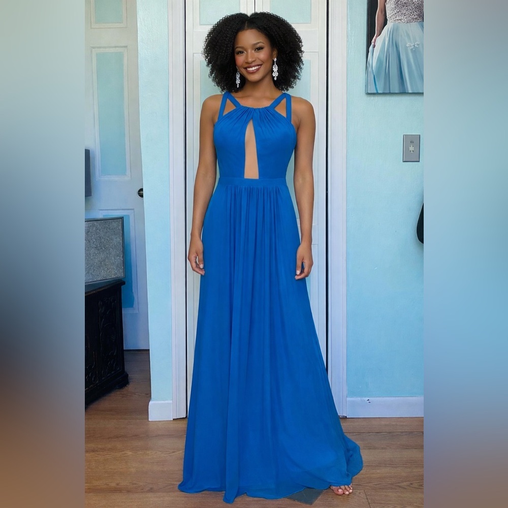 Size 4 Flowy A-Line Bridesmaid Prom Laguna Blue Turquoise Faviana Dress Gown NWT